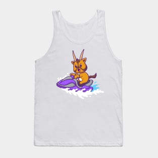 Cute Oryx Riding Ski Boat Cartoon Tank Top